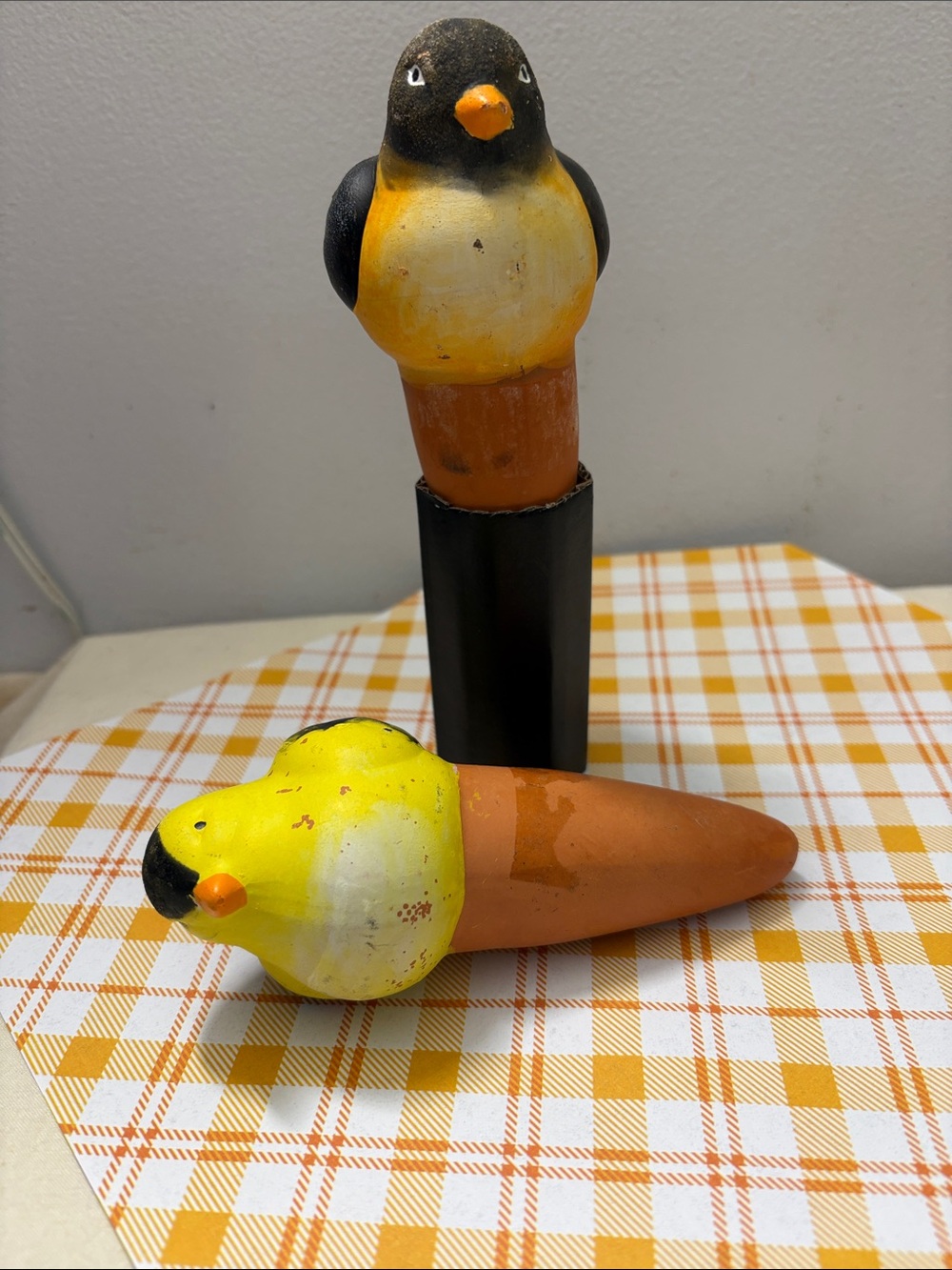 Decorative Yellow & Black Ceramic Bird Planter Stakes - Set of 2